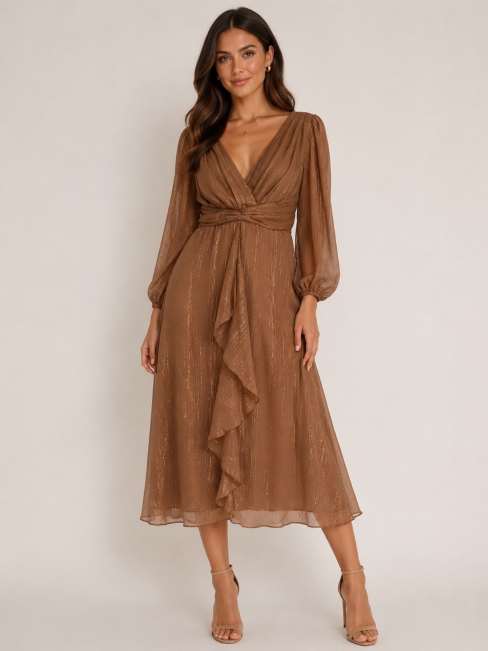 NWT Ever Pretty Bronze Metallic Wrap Maxi Dress 2X